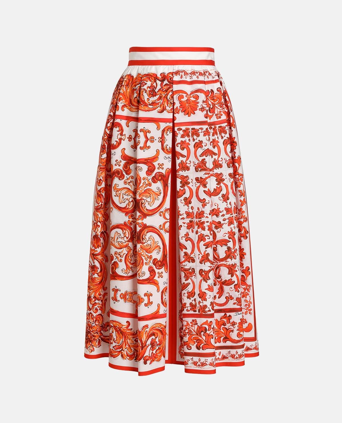 Chân váy poplin xếp ly họa tiết Maiolica
