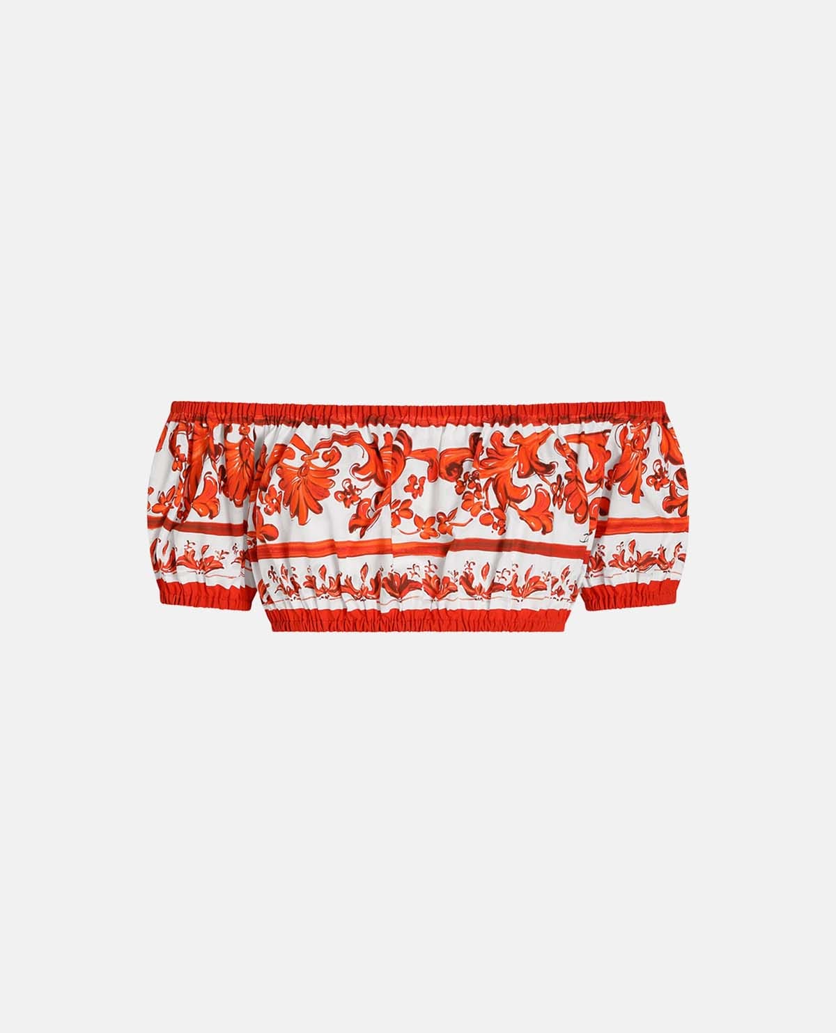 Áo croptop trễ vai họa tiết Maiolica
