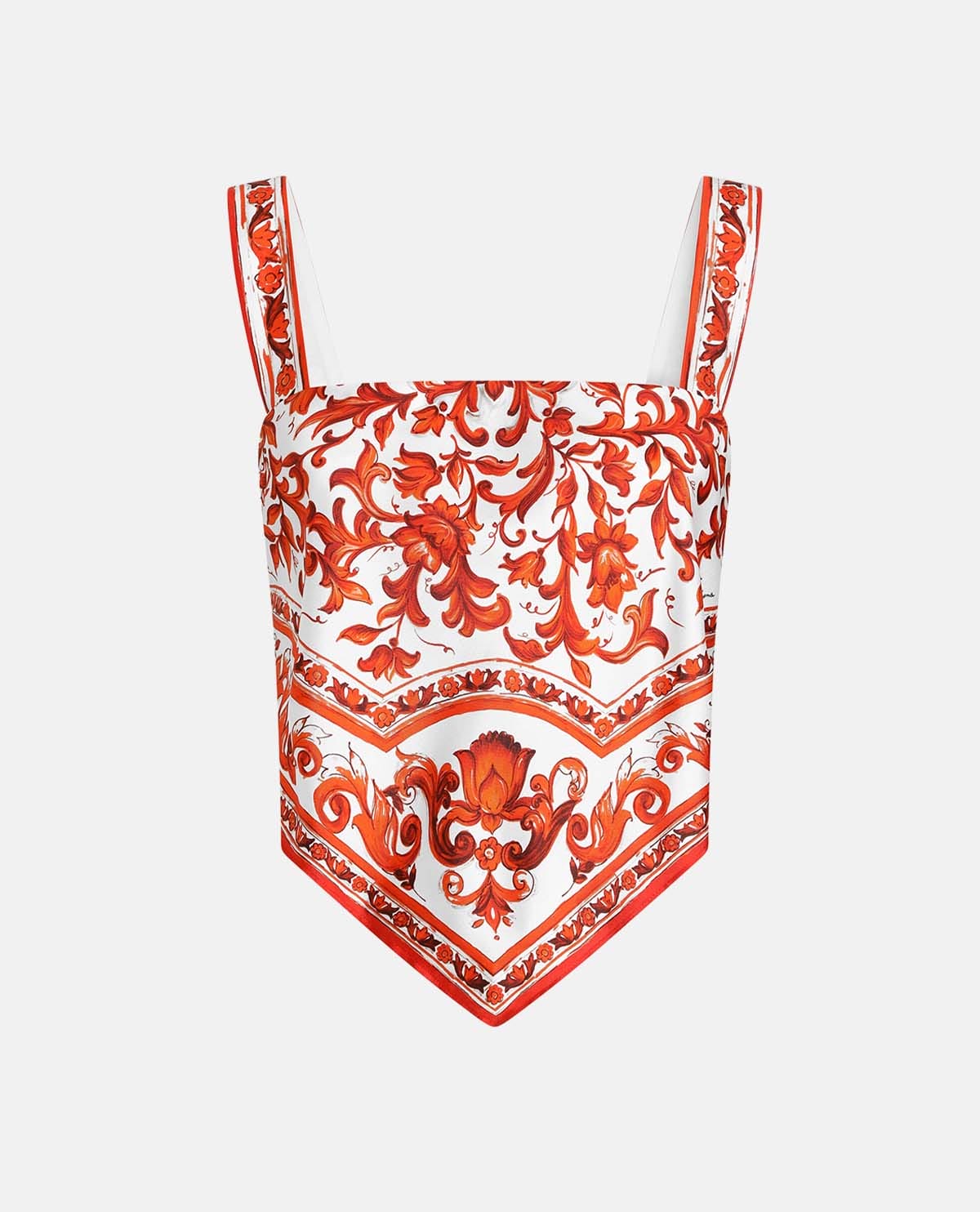 Áo bustier lụa twill họa tiết Maiolica