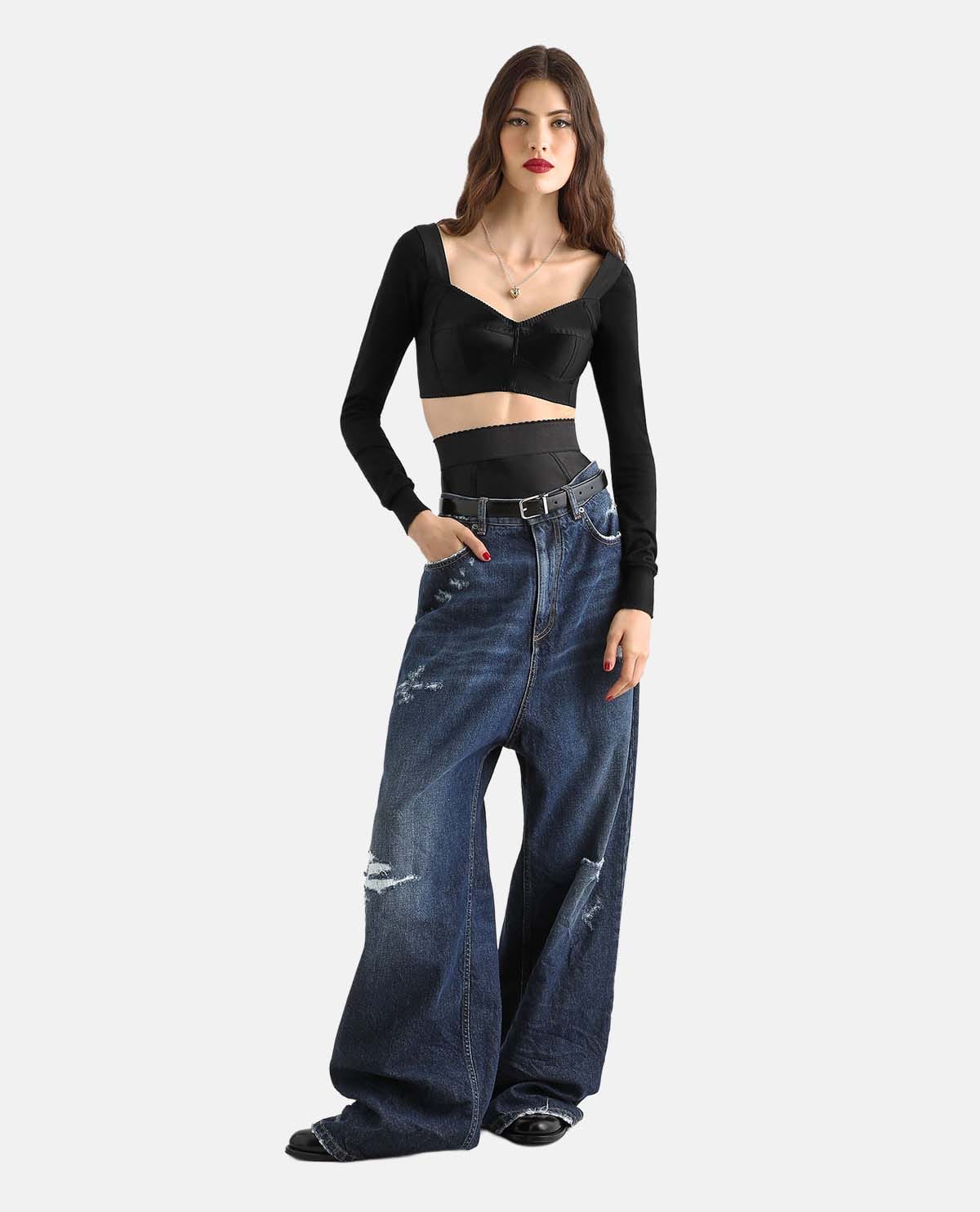 Áo bustier satin tay dài