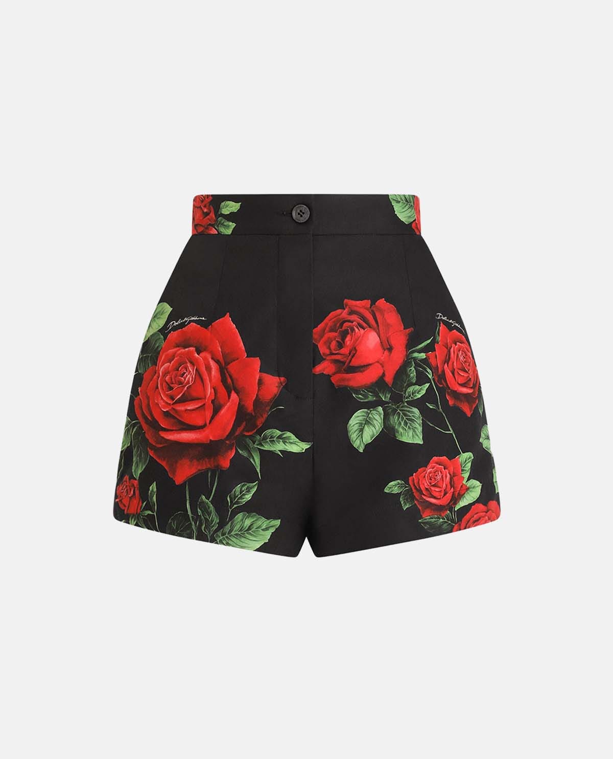 Quần short cạp cao họa tiết hoa hồng