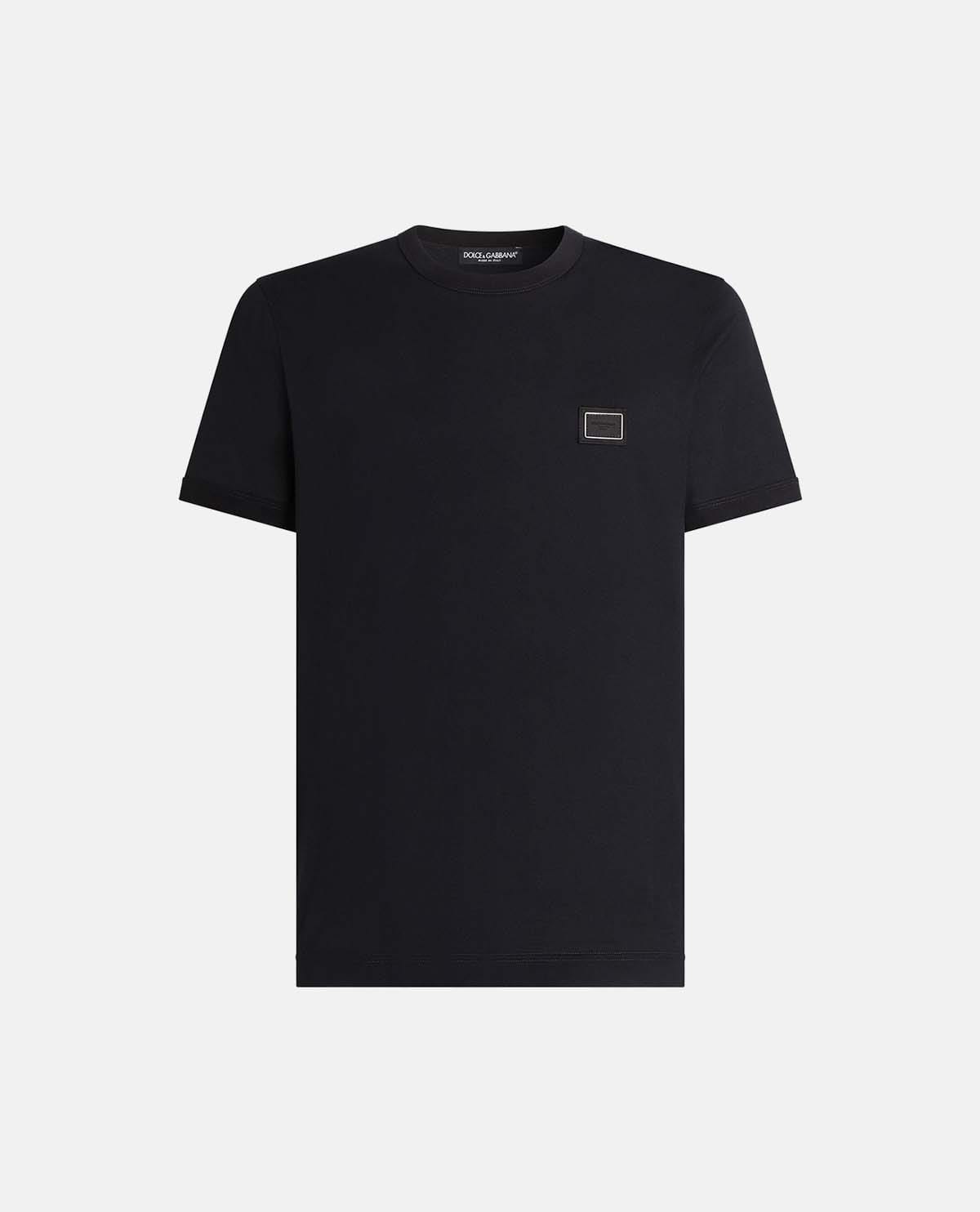 Áo thun cotton tay ngắn phối patch da