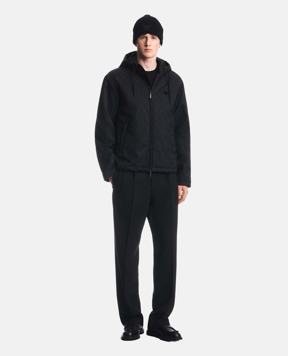 Áo khoác nylon phối nón trùm và khóa kéo