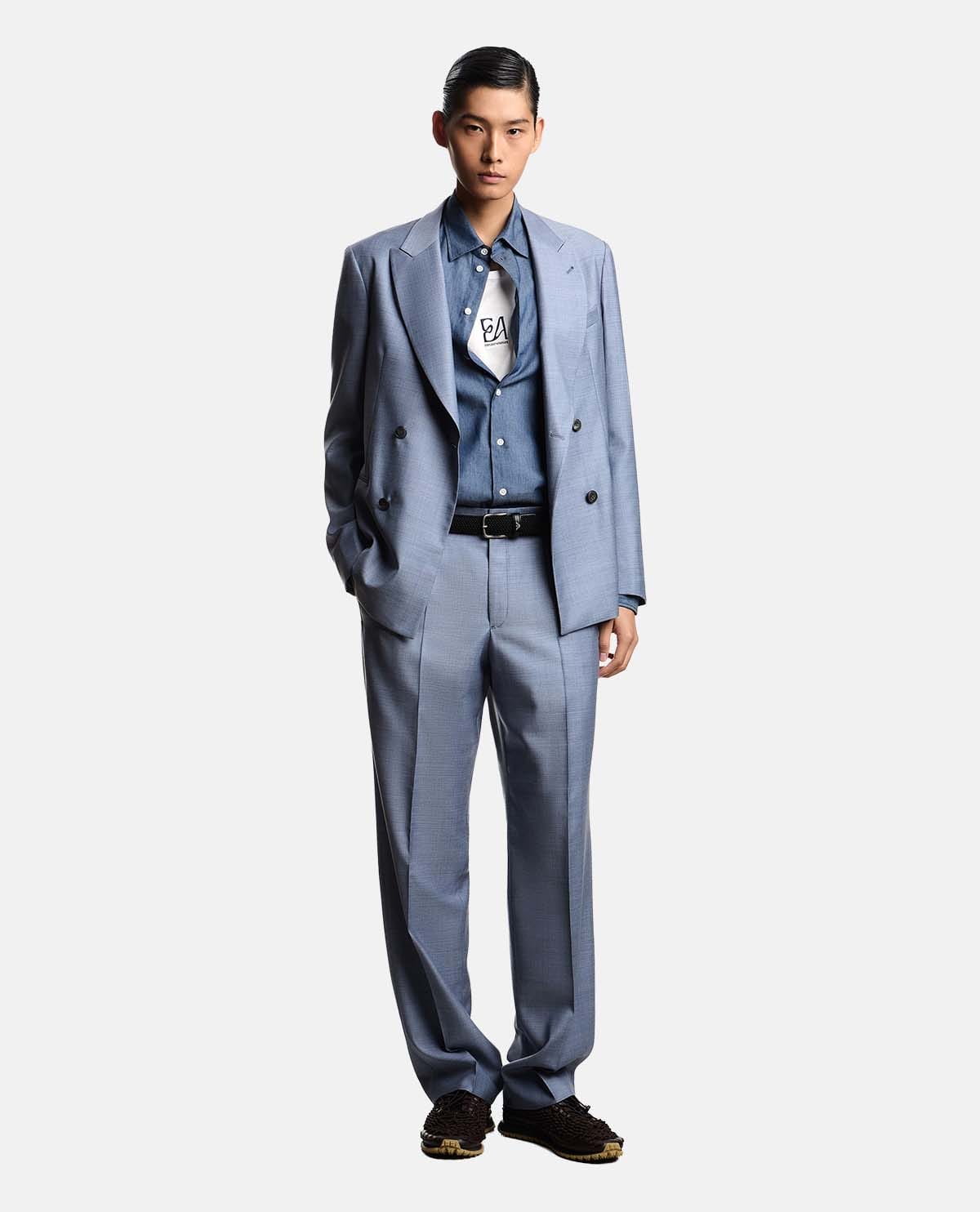 Áo sơ mi cotton tay dài hiệu ứng denim
