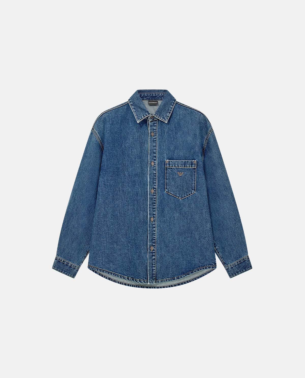 Áo sơ mi denim tay dài phối túi vuông