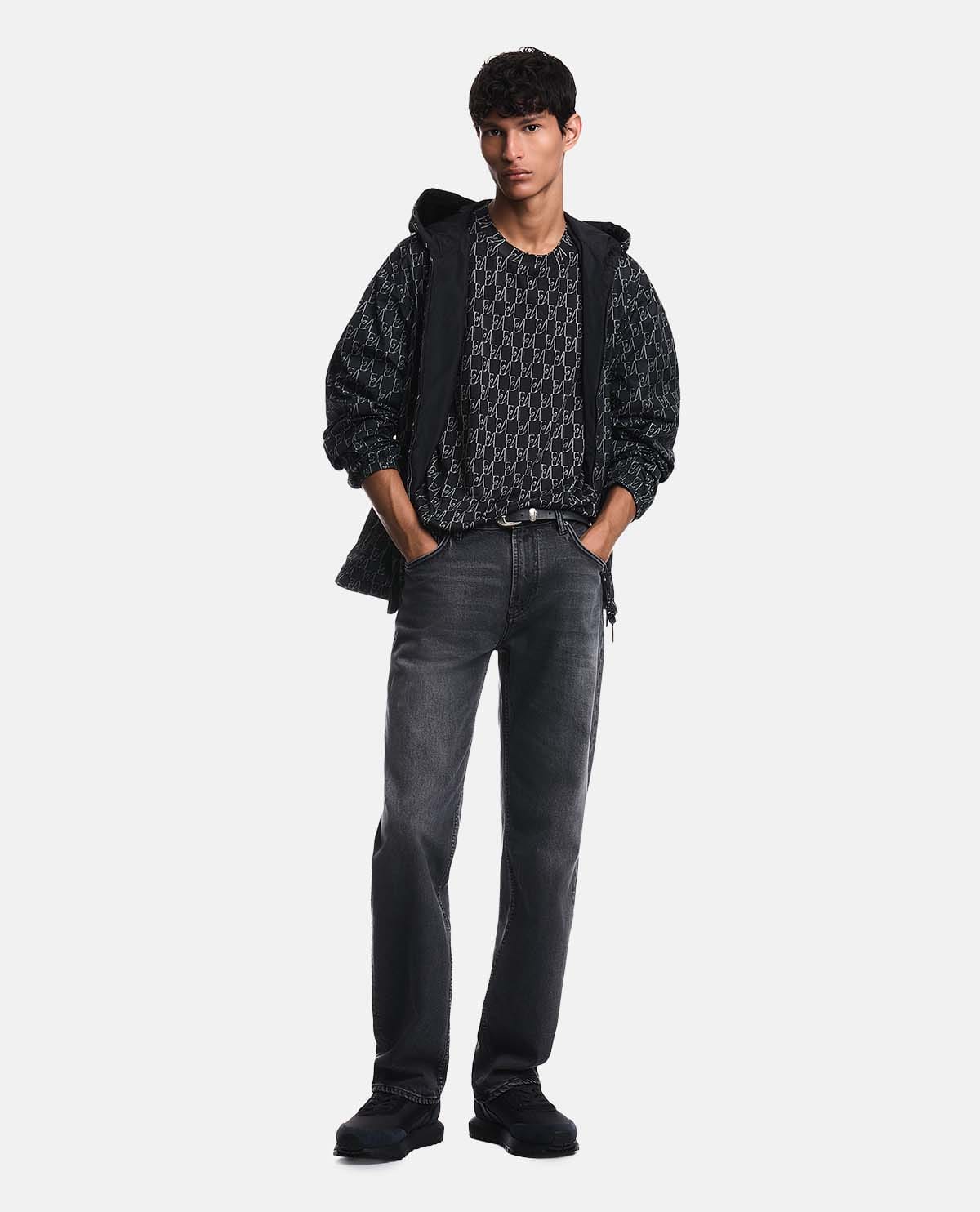 Quần jeans pha cotton ống suông thiết kế 5 túi