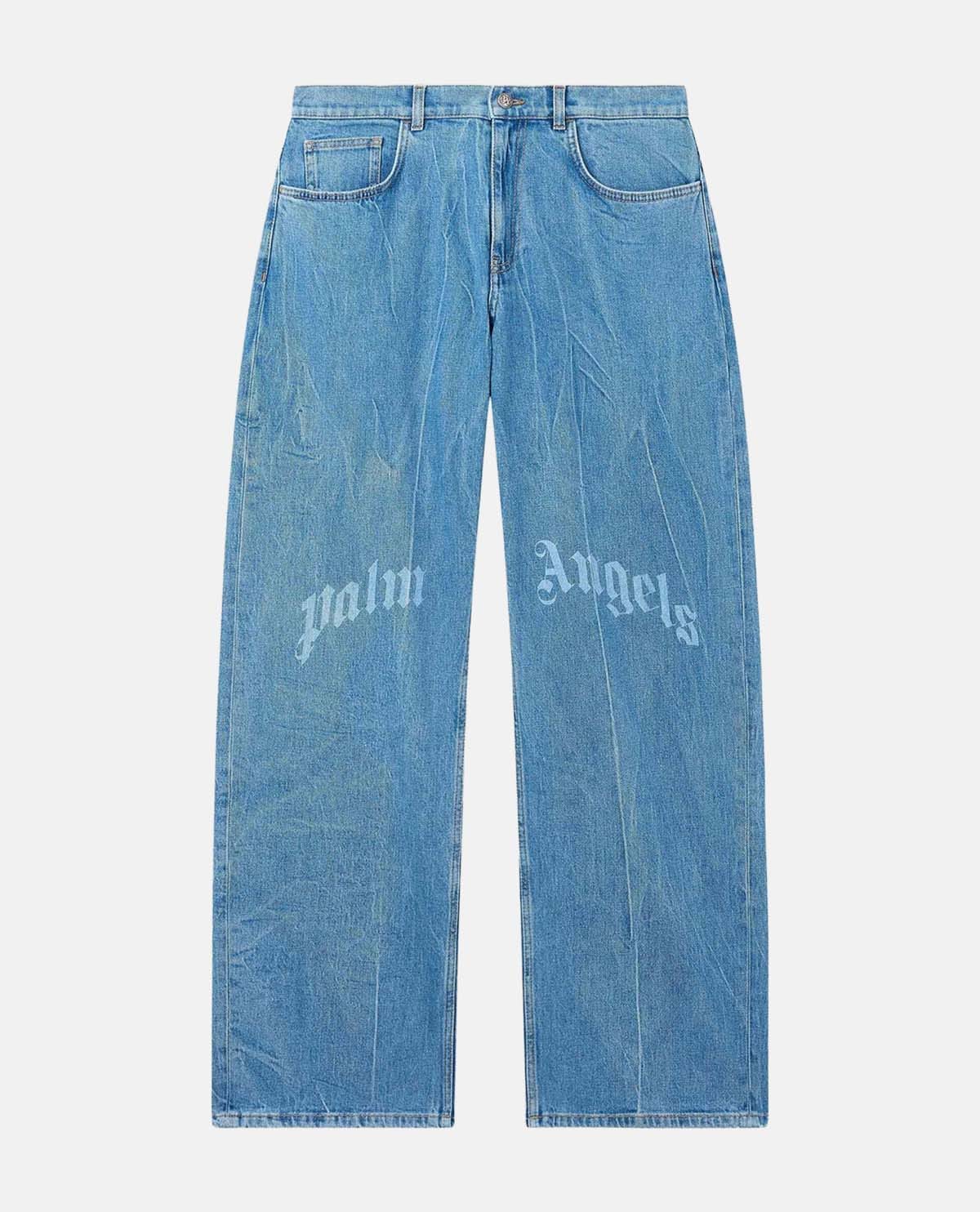 Quần jeans dáng rộng phối logo curved