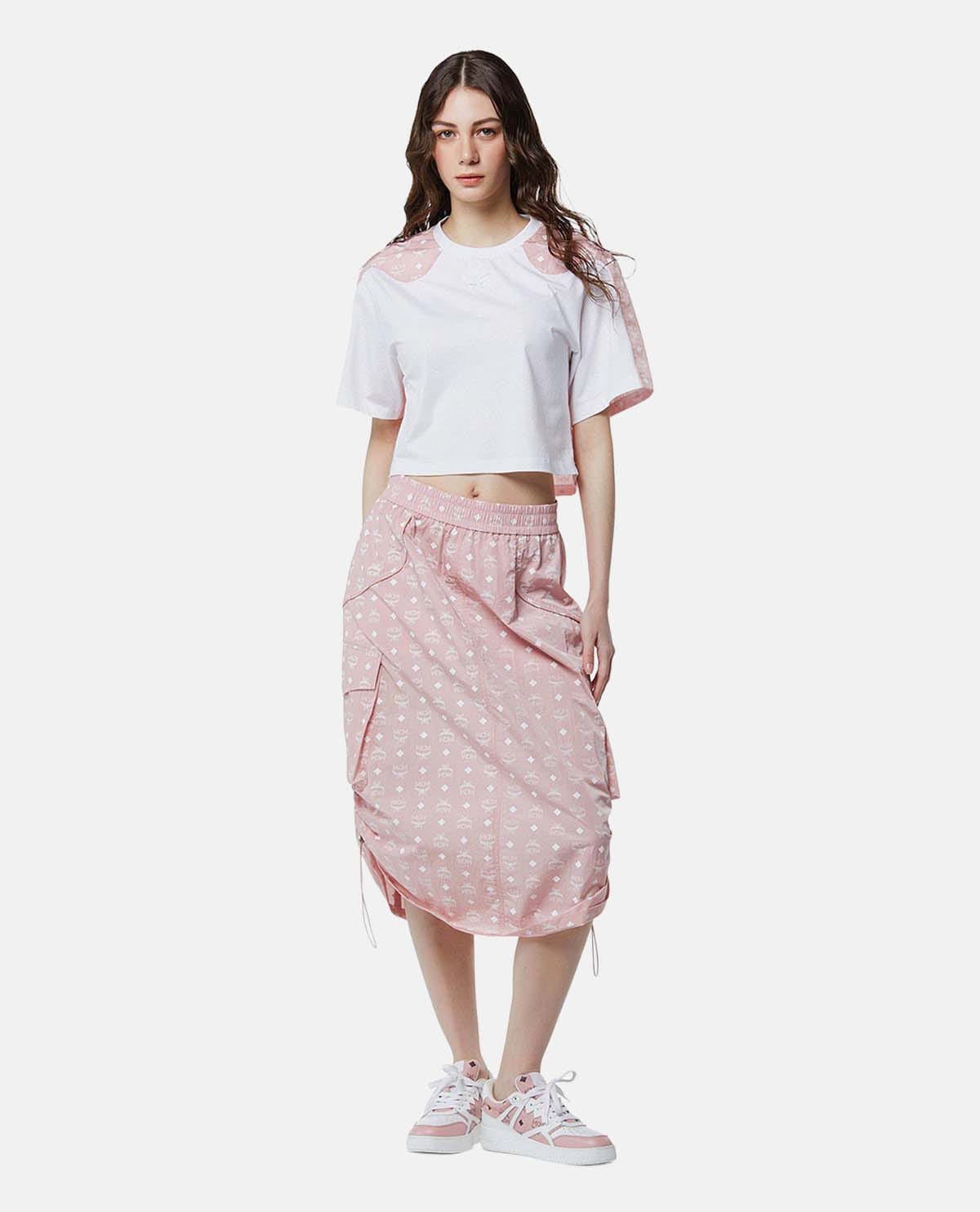 Áo thun dáng crop phối họa tiết monogram