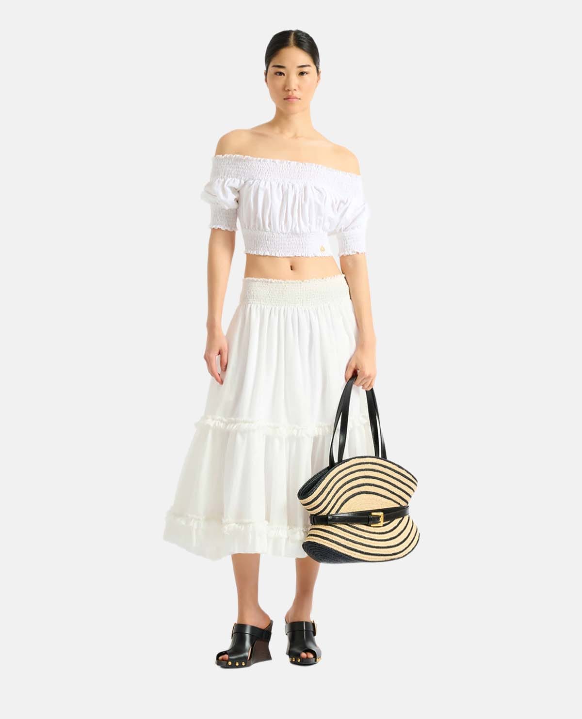 Áo kiểu poplin trễ vai