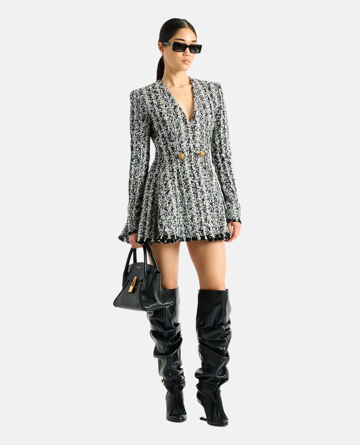 Đầm tweed dáng xòe