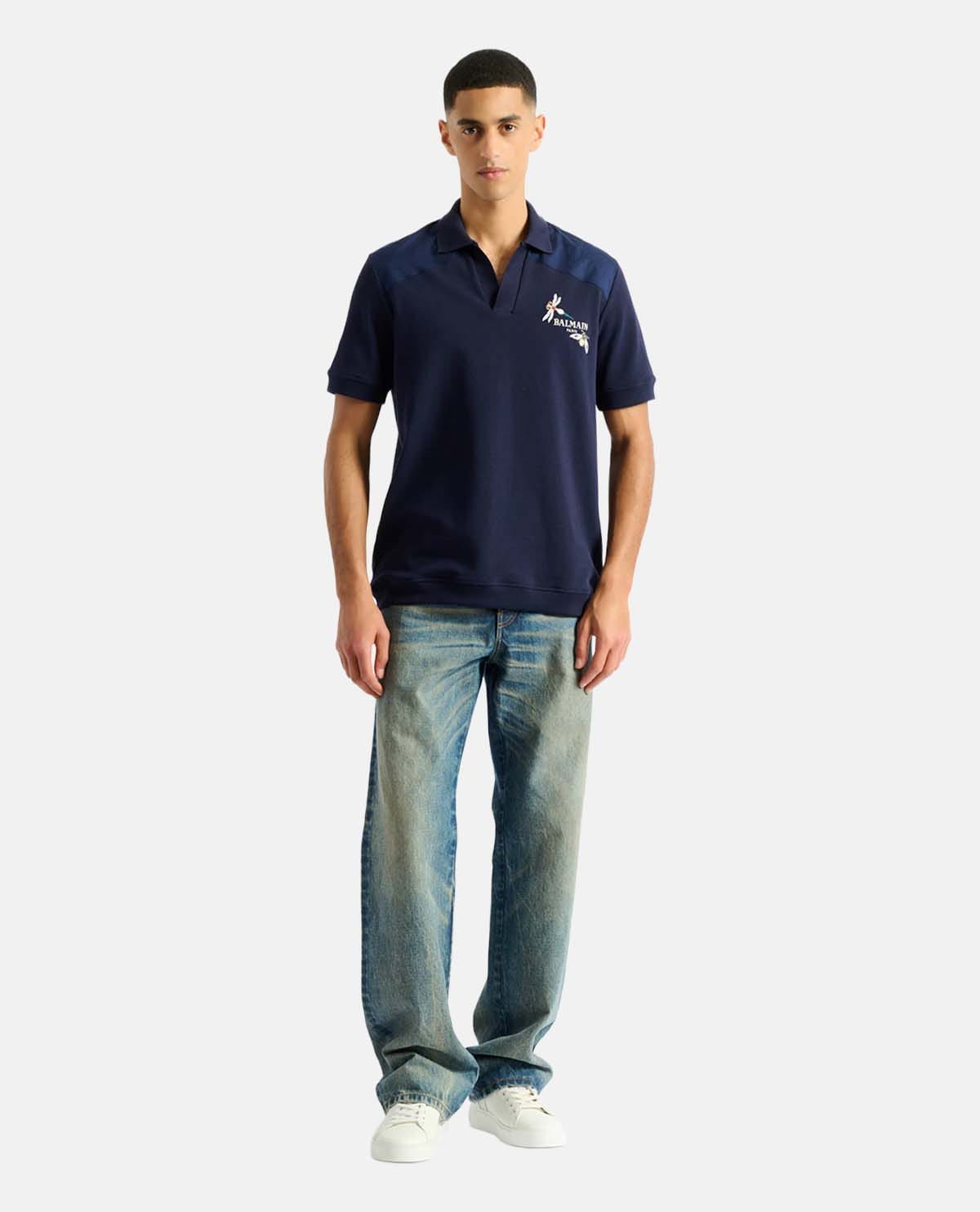 Áo polo tay ngắn thêu logo Balmain Insect