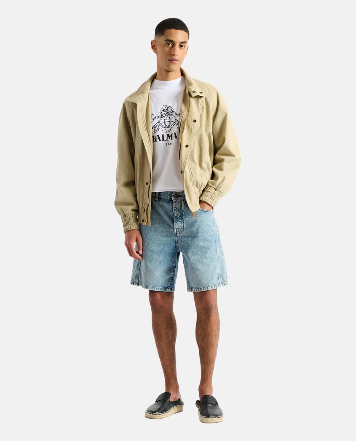Quần short bermuda denim ống rộng