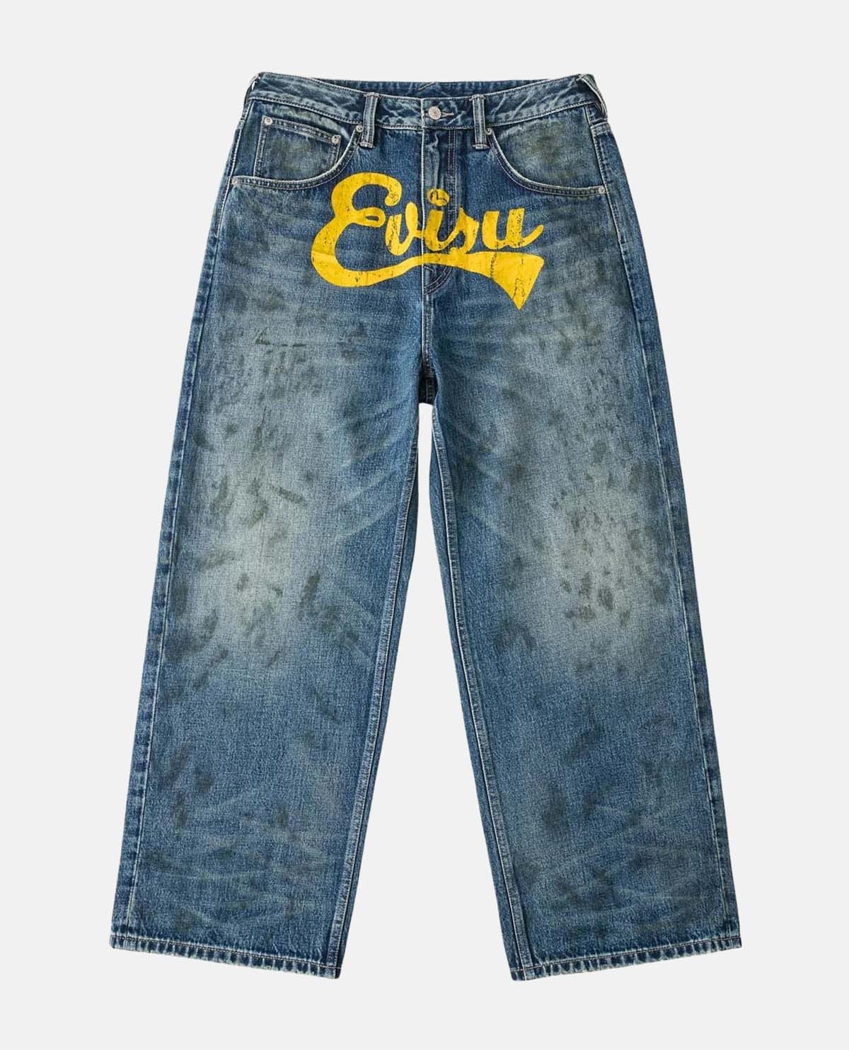 Quần jeans ống rộng phối logo Evisu