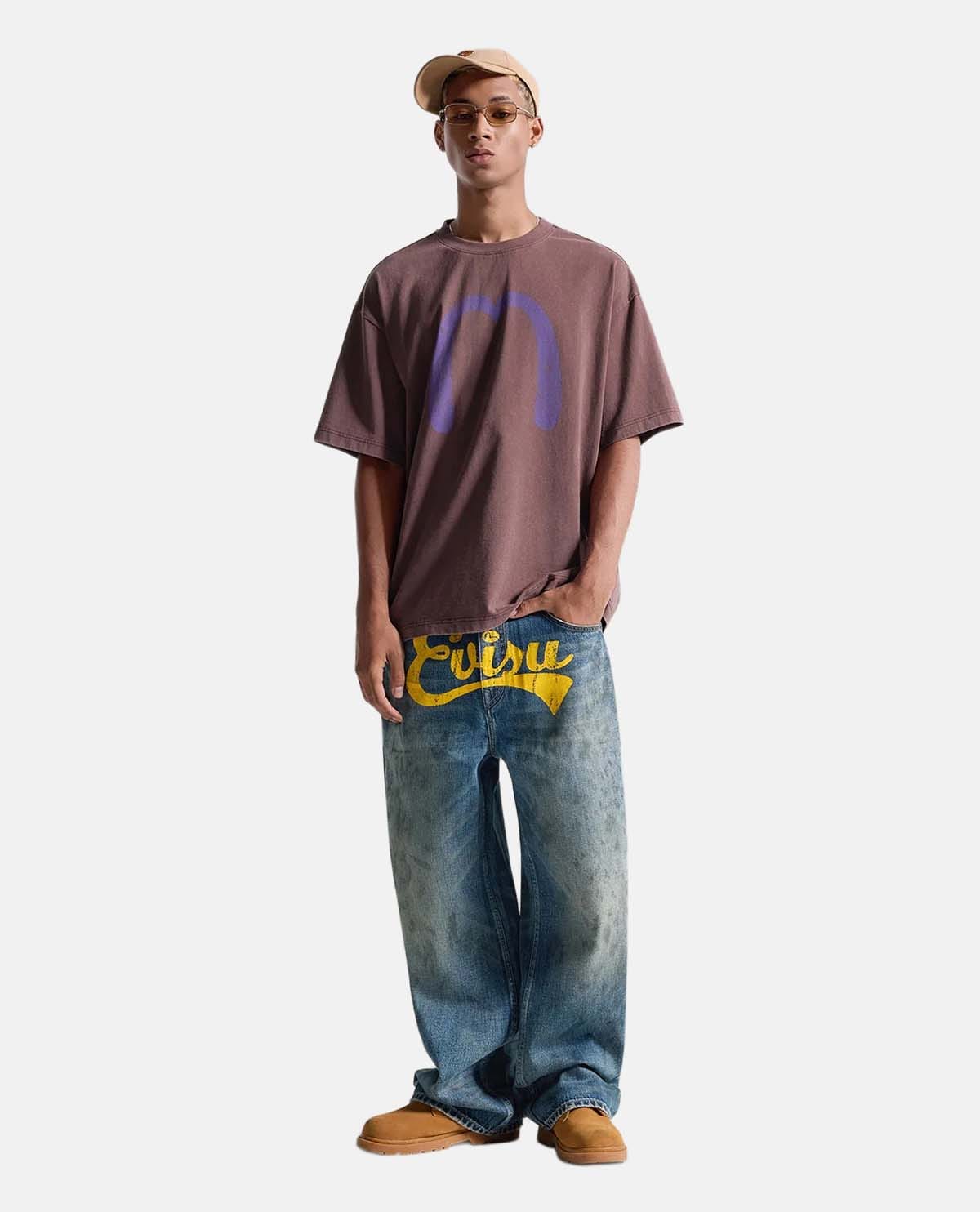 Quần jeans ống rộng phối logo Evisu