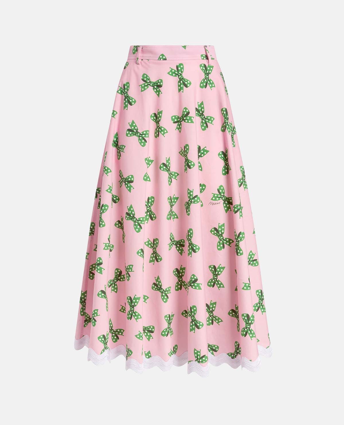 Chân váy midi cotton poplin họa tiết nơ