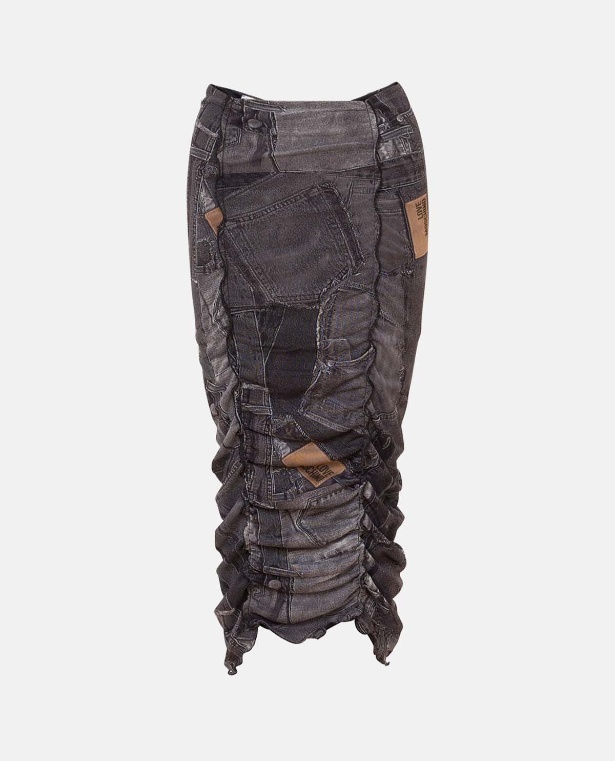 Chân váy midi họa tiết giả denim