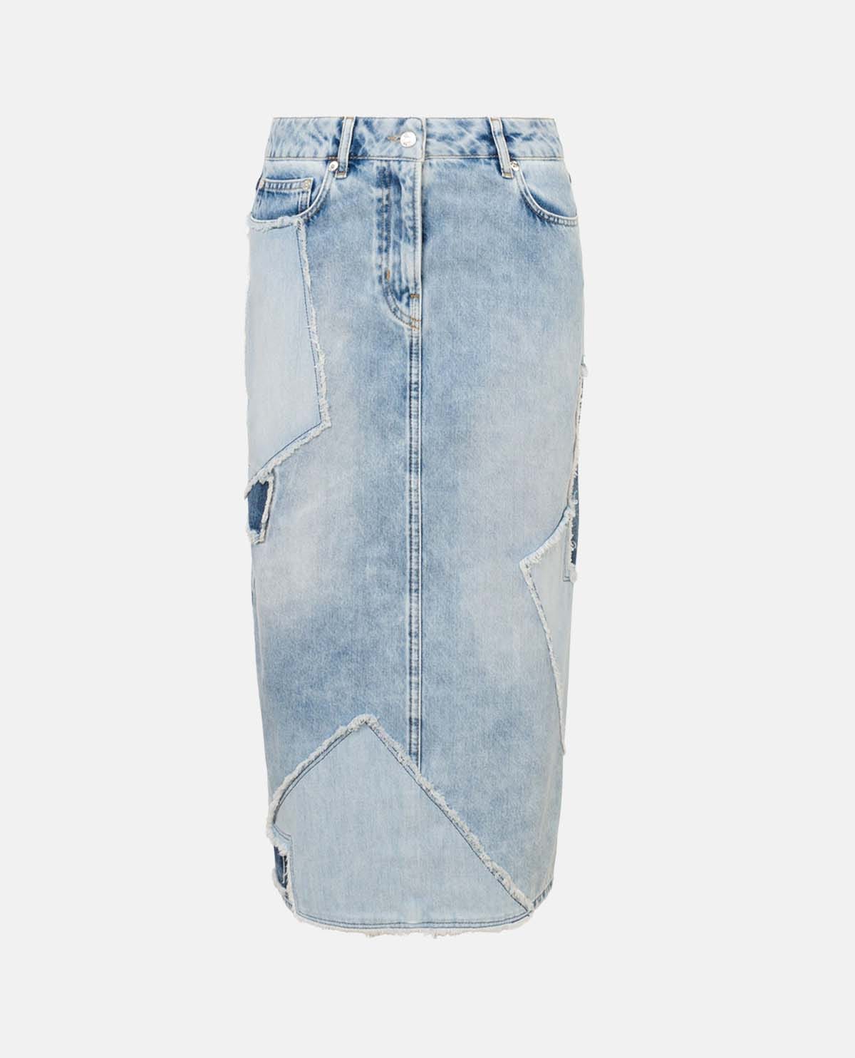 Chân váy denim họa tiết patchwork
