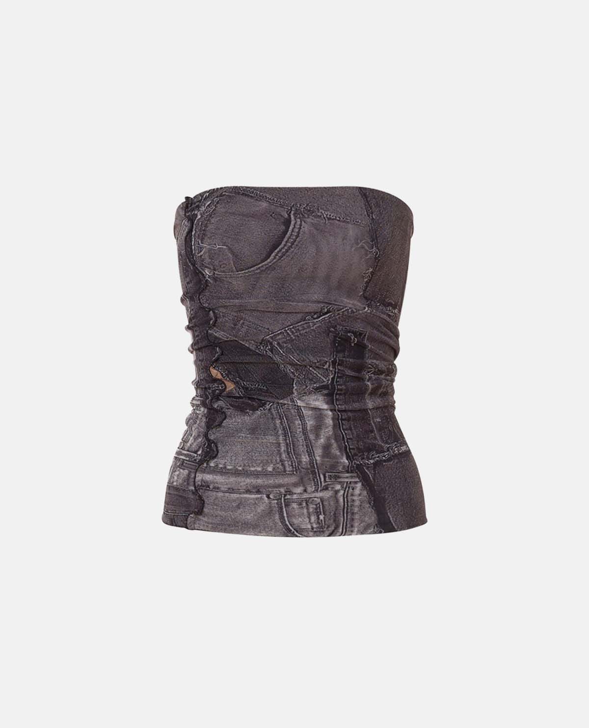 Áo ống họa tiết giả denim