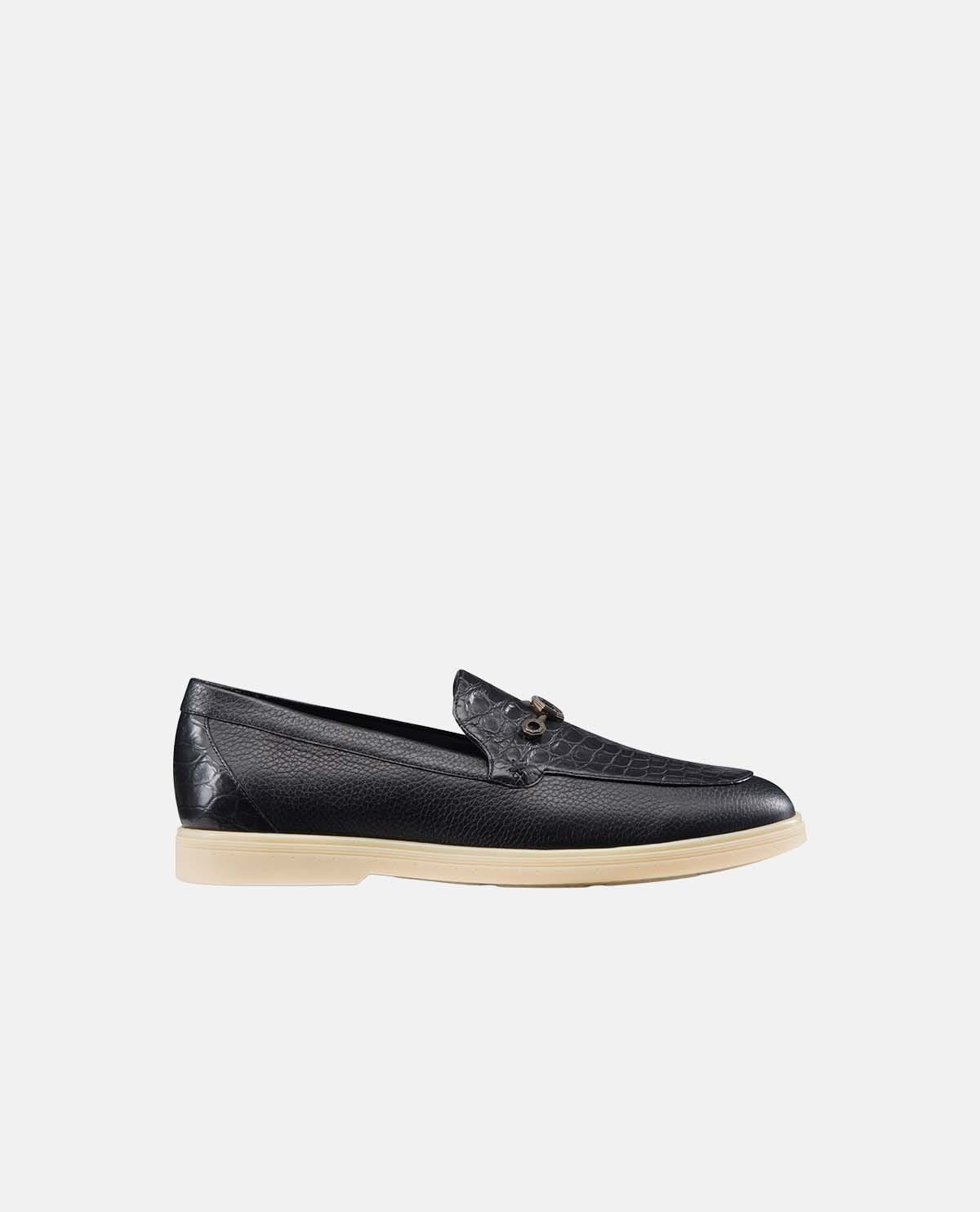 Giày loafer da phối vân cá sấu