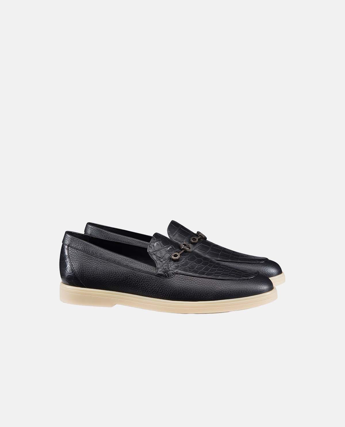 Giày loafer da phối vân cá sấu