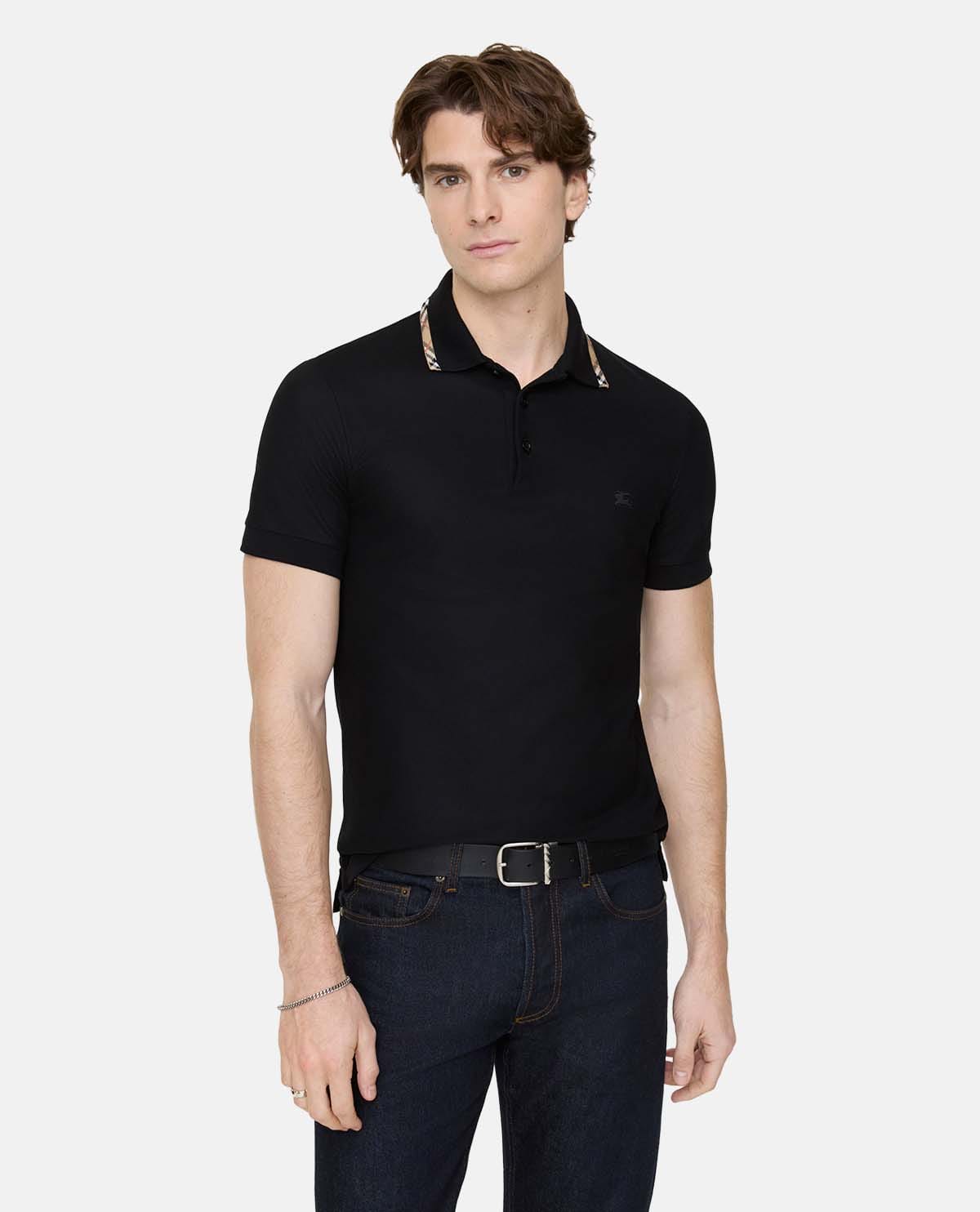 Áo polo cotton phối viền Burberry Check