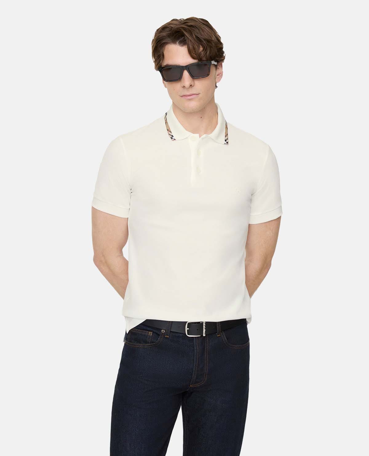 Áo polo cotton phối viền Burberry Check