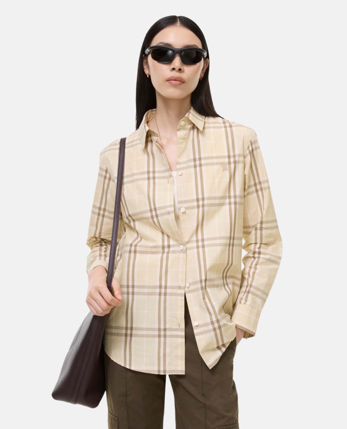Áo sơ mi cotton tay dài họa tiết Burberry Check