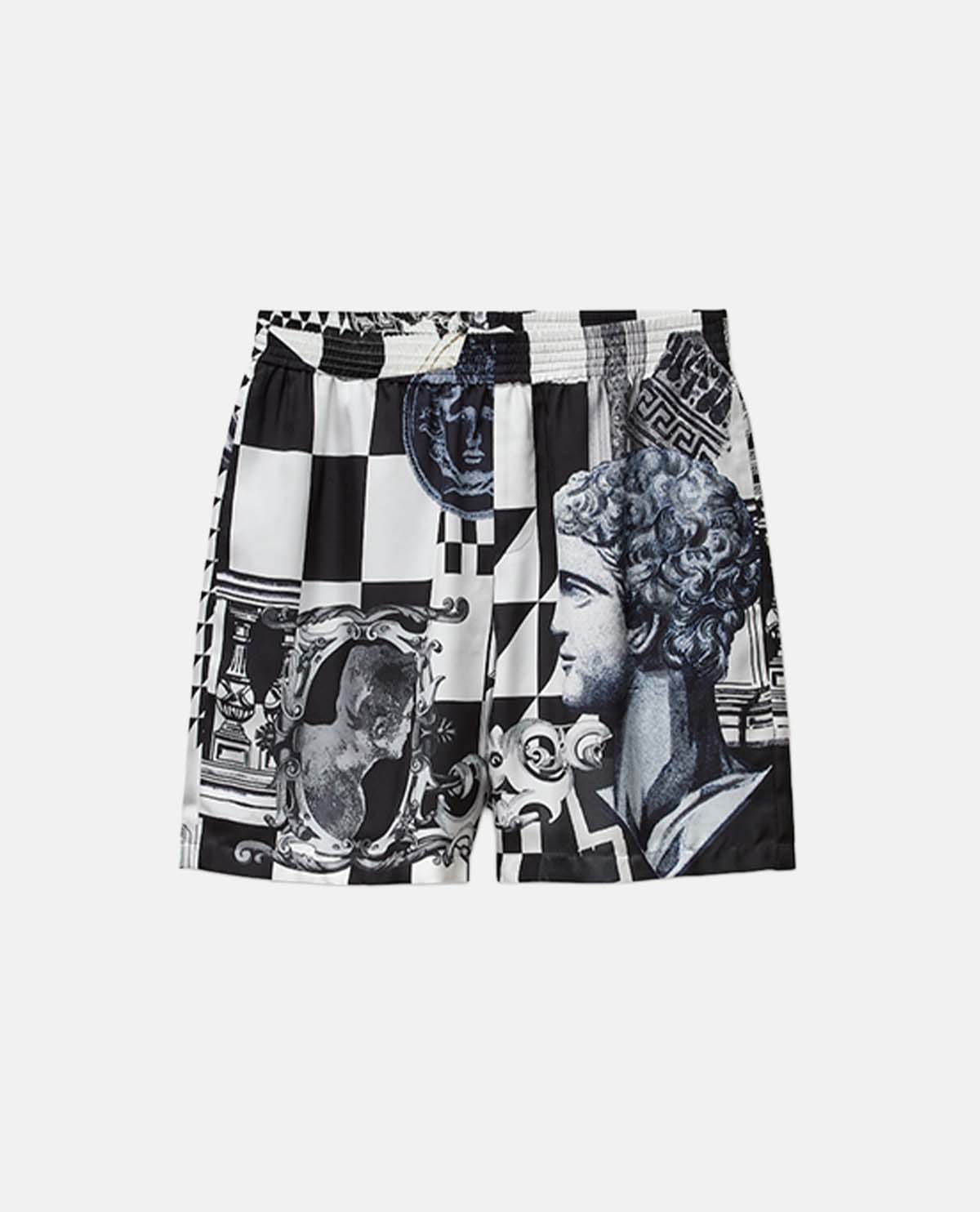Quần short lụa họa tiết Medusa Collage