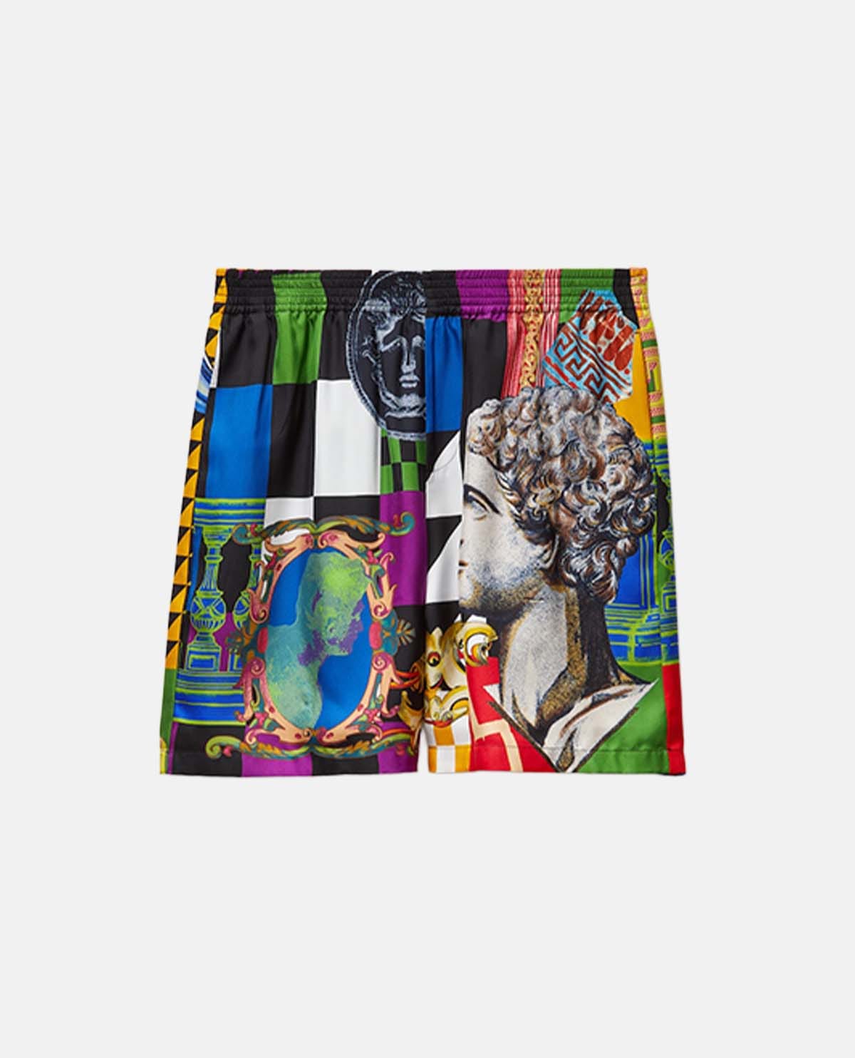 Quần short lụa họa tiết Medusa Collage